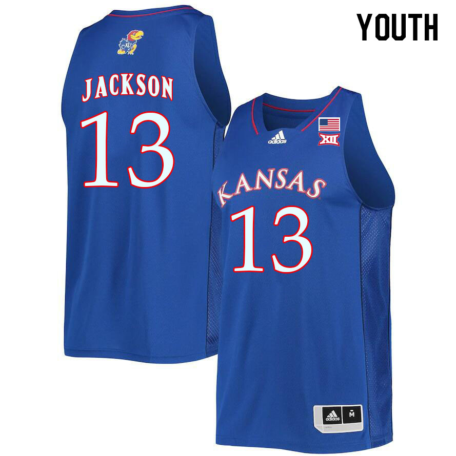Youth #13 Elmarko Jackson Kansas Jayhawks College Basketball Jerseys Stitched Sale-Royal
